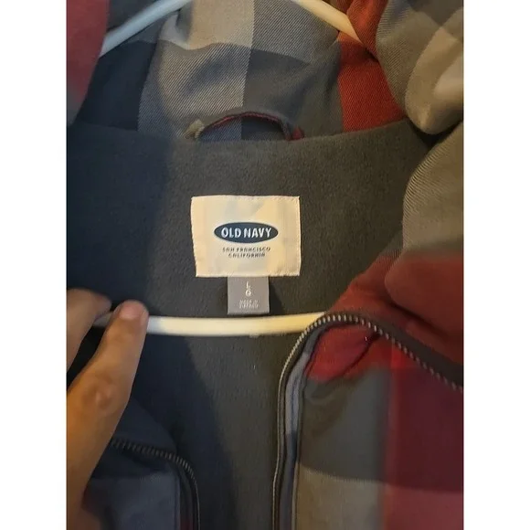 Old Navy Puffer Vest Womans Large Jacket Plaid Quilted Red Thick Full Zip - Picture 3 of 6